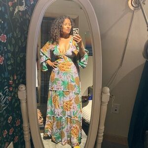 Farm Rio Multicolor Tropical Long Sleeve Dress